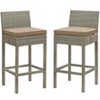 Modway Conduit Outdoor Wicker Rattan Bar Stool in Light Gray/Mocha (Set of 2)