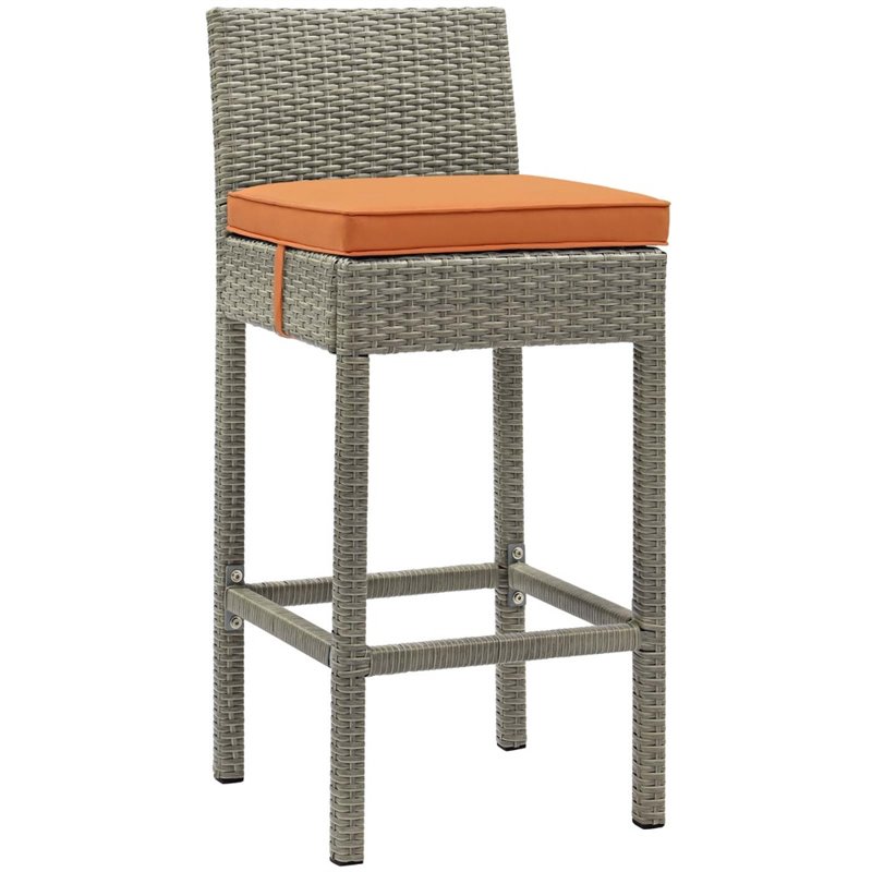 Modway Conduit Outdoor Wicker Rattan Bar Stool in Light Gray/Orange (Set of 2)