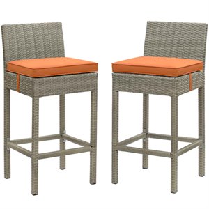 Modway Conduit Outdoor Wicker Rattan Bar Stool in Light Gray/Orange (Set of 2)