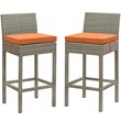 Modway Conduit Outdoor Wicker Rattan Bar Stool in Light Gray/Orange (Set of 2)