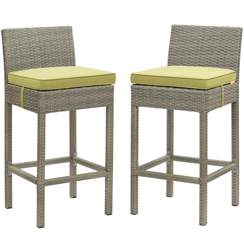 Modway Conduit Rattan Outdoor Bar Stool in Light Gray and Peridot (Set of 2)