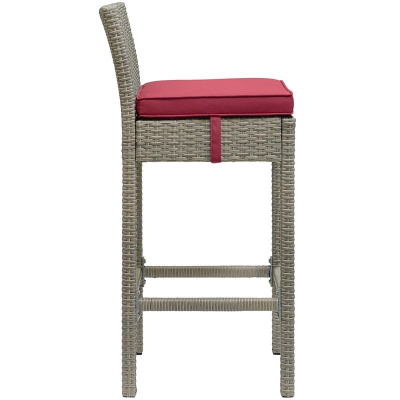 Modway Conduit Outdoor Wicker Rattan Bar Stool in Light Gray/Red (Set of 2)