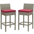 Modway Conduit Outdoor Wicker Rattan Bar Stool in Light Gray/Red (Set of 2)