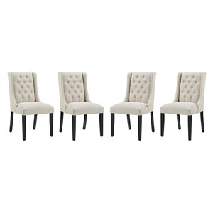 modway baronet 19&quot fabric solid rubberwood dining chair in beige (set of 4)