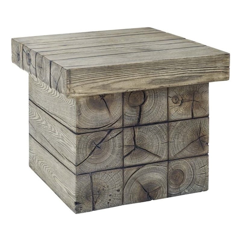 Modway Manteo Modern Wood Outdoor Patio Side Table in Light Gray