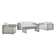 Modway Aura 6-Piece Outdoor Patio Wicker Rattan Set in Gray/White