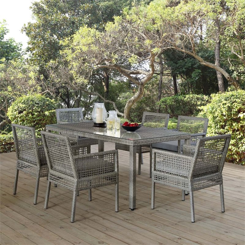 Modway Aura 7-Piece Outdoor Patio Wicker Rattan Set in Gray Finish