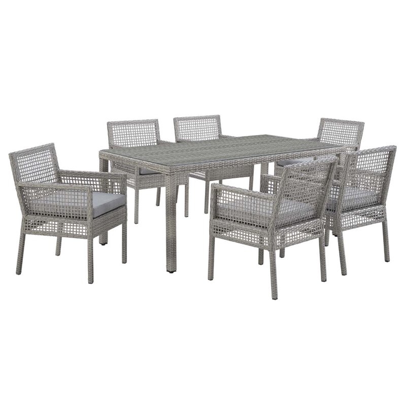 Modway Aura 7-Piece Outdoor Patio Wicker Rattan Set in Gray Finish