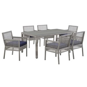 Modway Aura 7-Piece Outdoor Patio Wicker Rattan Set in Gray/Navy