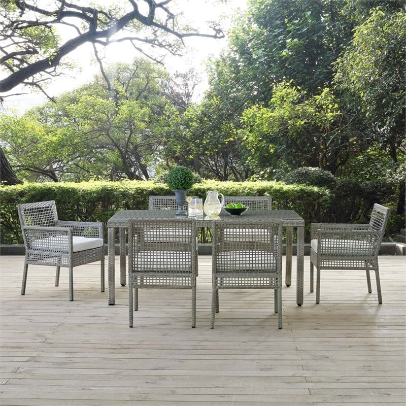 Modway Aura 7-Piece Outdoor Patio Wicker Rattan Set in Gray/White