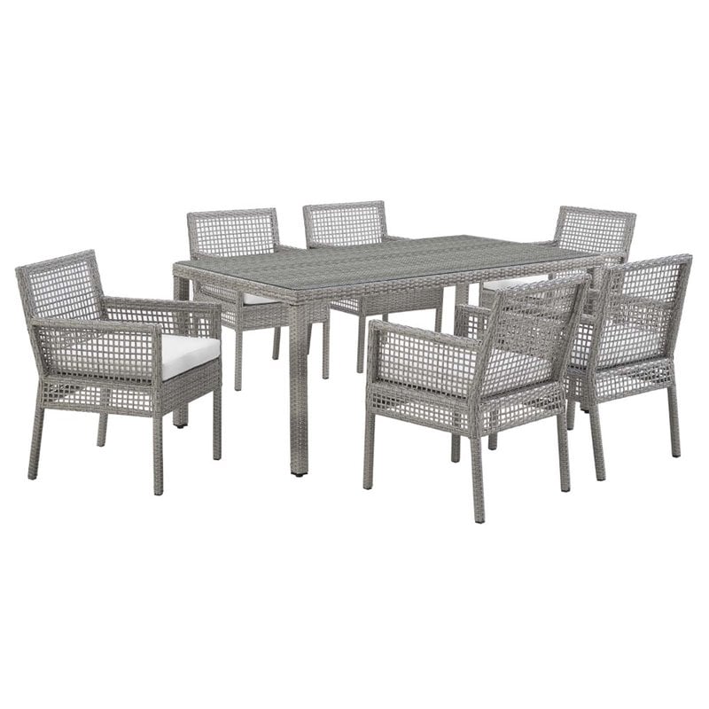 Modway Aura 7-Piece Outdoor Patio Wicker Rattan Set in Gray/White