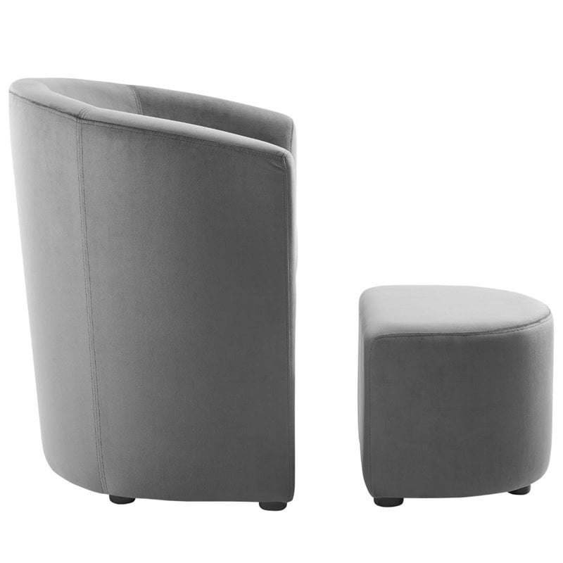 Modway Divulge Performance Velvet Arm Chair and Ottoman Set in Gray
