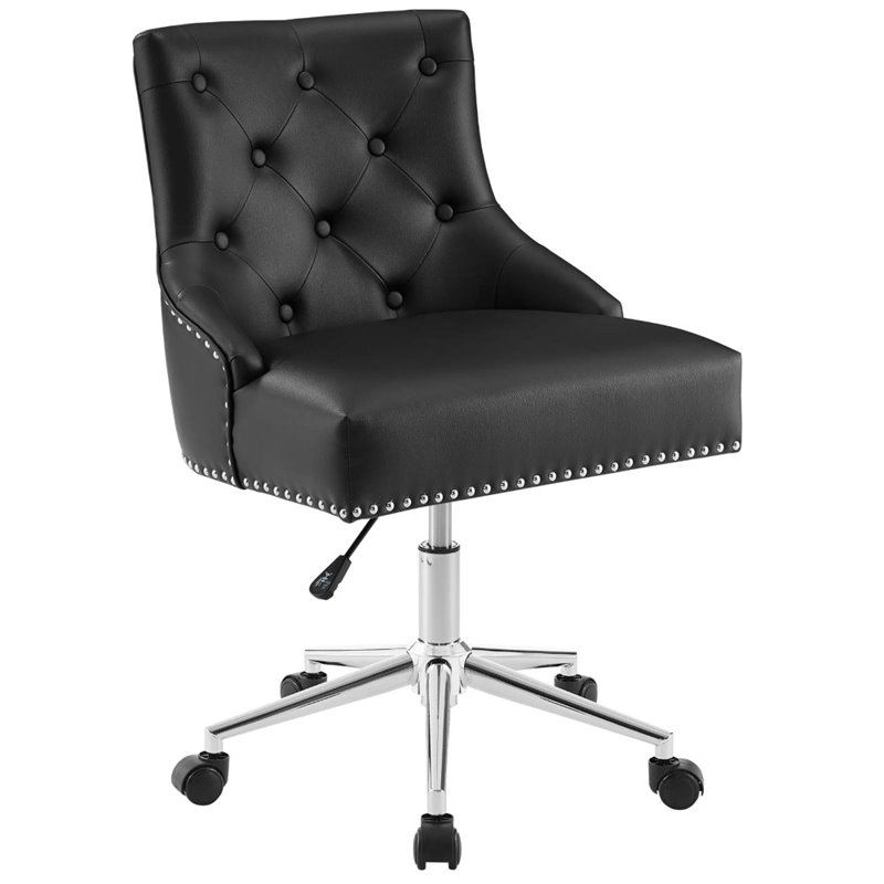 Modway Regent Button Tufted Faux Leather Swivel Office Chair in Black