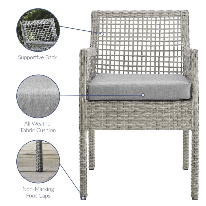 Modway Aura Outdoor Patio Wicker Rattan Dining Armchair in Gray (Set of 2)