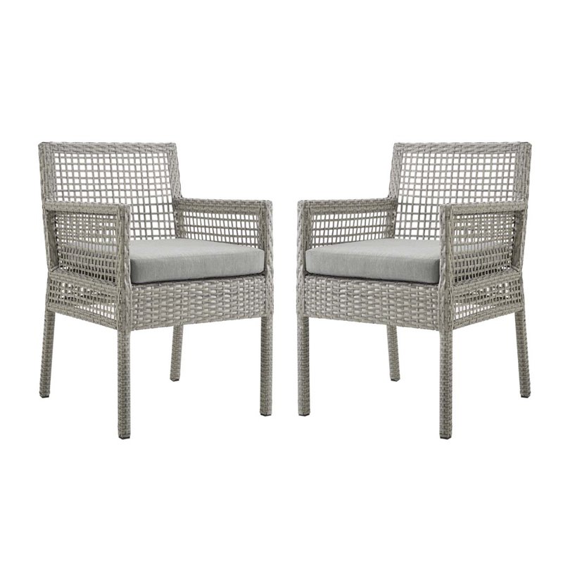Modway Aura Outdoor Patio Wicker Rattan Dining Armchair in Gray (Set of 2)