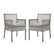 Modway Aura Outdoor Patio Wicker Rattan Dining Armchair in Gray (Set of 2)