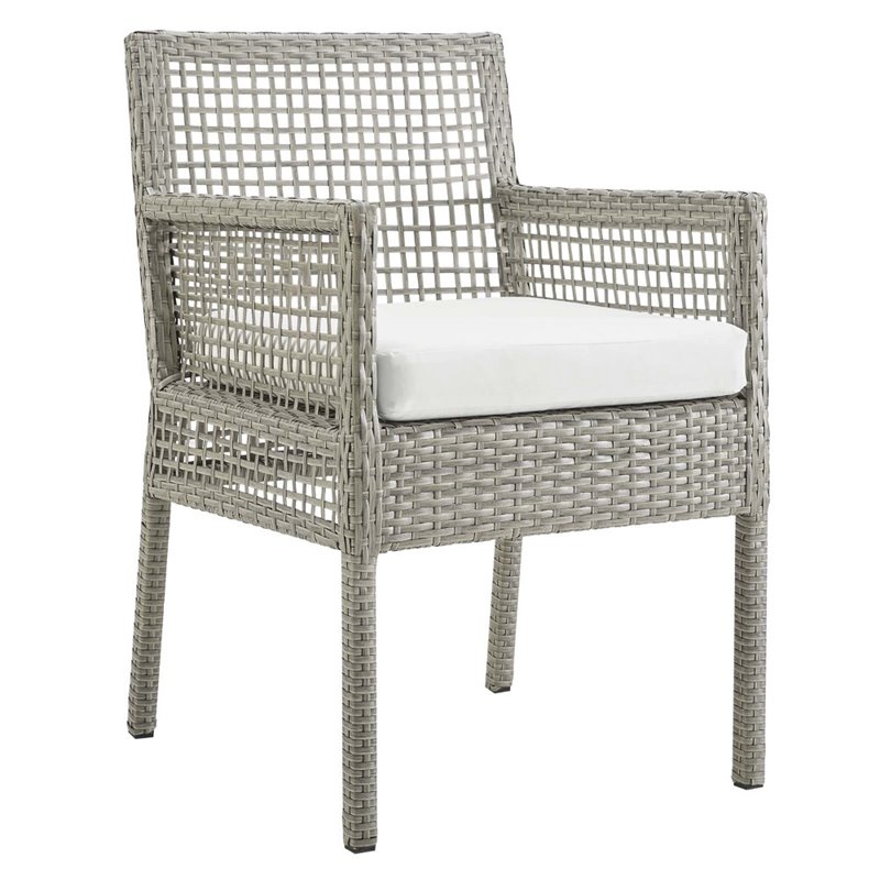 Modway Aura Outdoor Patio Wicker Rattan Dining Armchair in Gray/White (Set of 2)