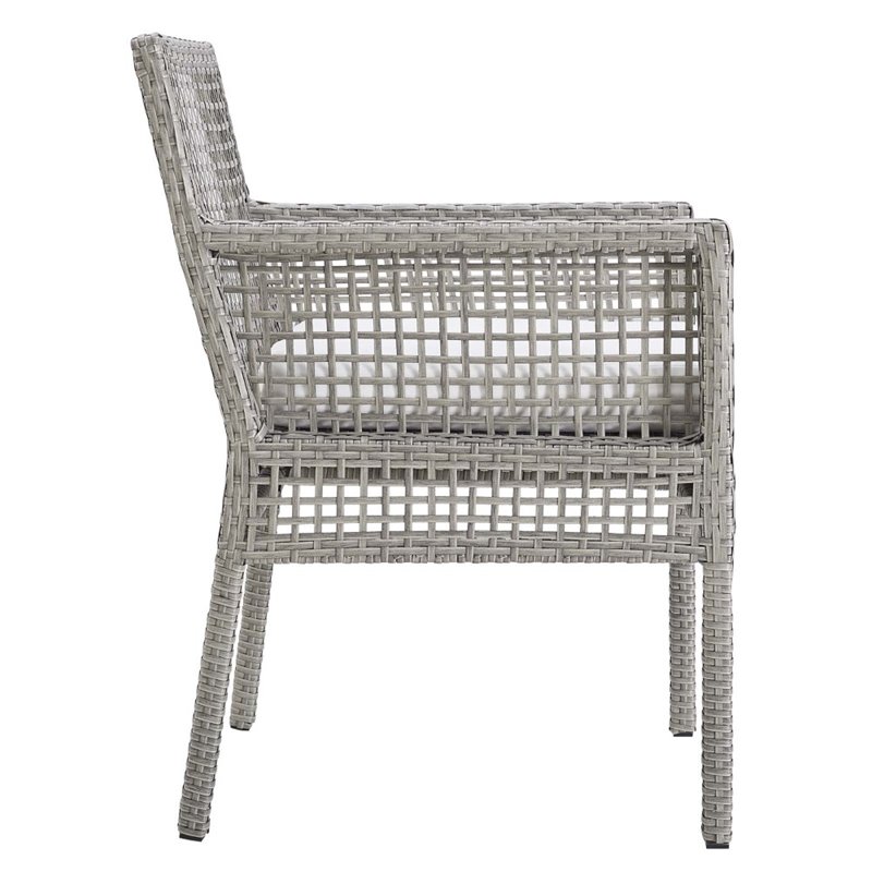 Modway Aura Outdoor Patio Wicker Rattan Dining Armchair in Gray/White (Set of 2)