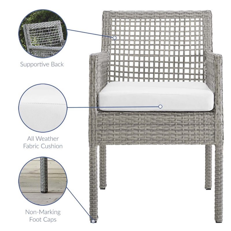Modway Aura Outdoor Patio Wicker Rattan Dining Armchair in Gray/White (Set of 2)