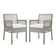 Modway Aura Outdoor Patio Wicker Rattan Dining Armchair in Gray/White (Set of 2)
