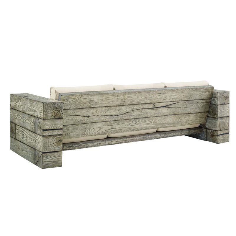Modway Manteo Wood and Fabric Outdoor Patio Sofa in Light Gray/Beige