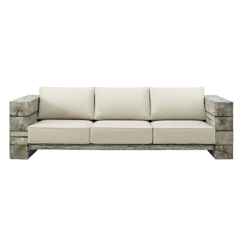 Modway Manteo Wood and Fabric Outdoor Patio Sofa in Light Gray/Beige