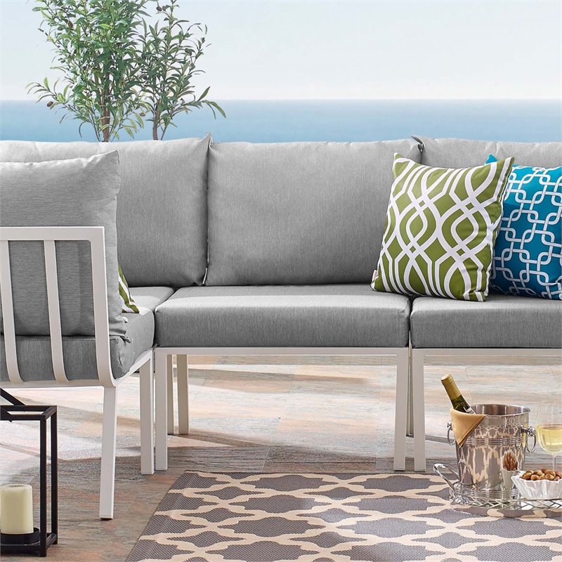 Modway Riverside Outdoor Patio Aluminum Armless Chair in White/Gray