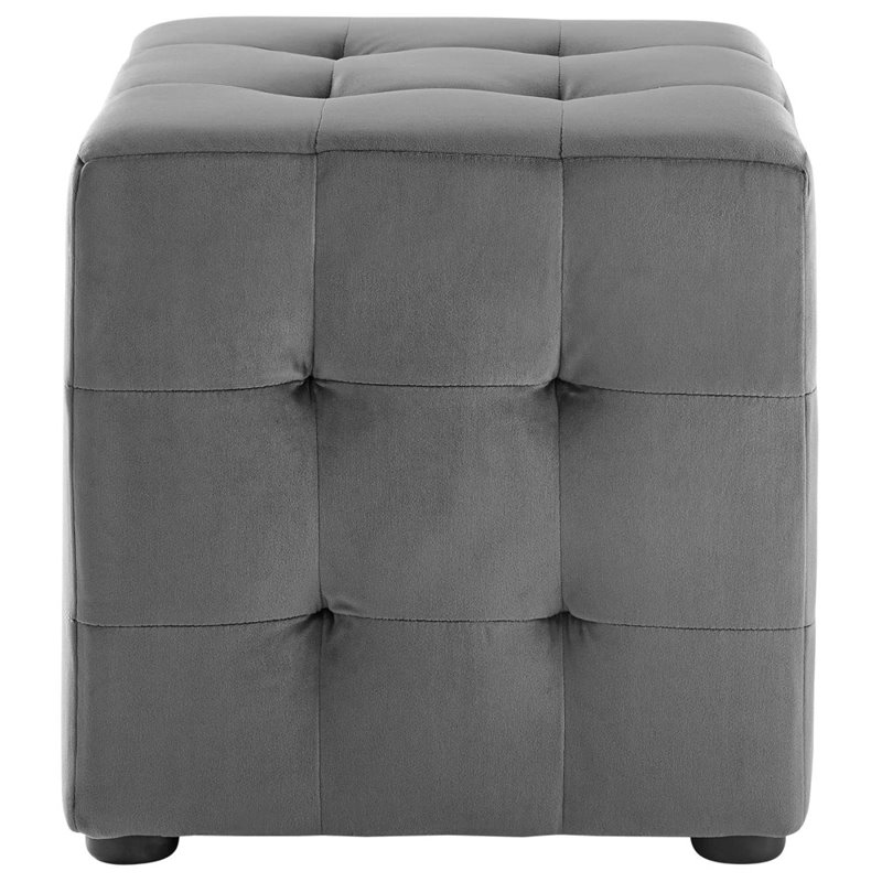 Modway Contour Tufted Cube Performance Velvet Ottoman in Gray
