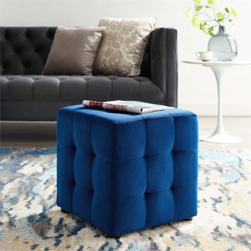 Modway Contour Tufted Cube Performance Velvet Ottoman in Navy