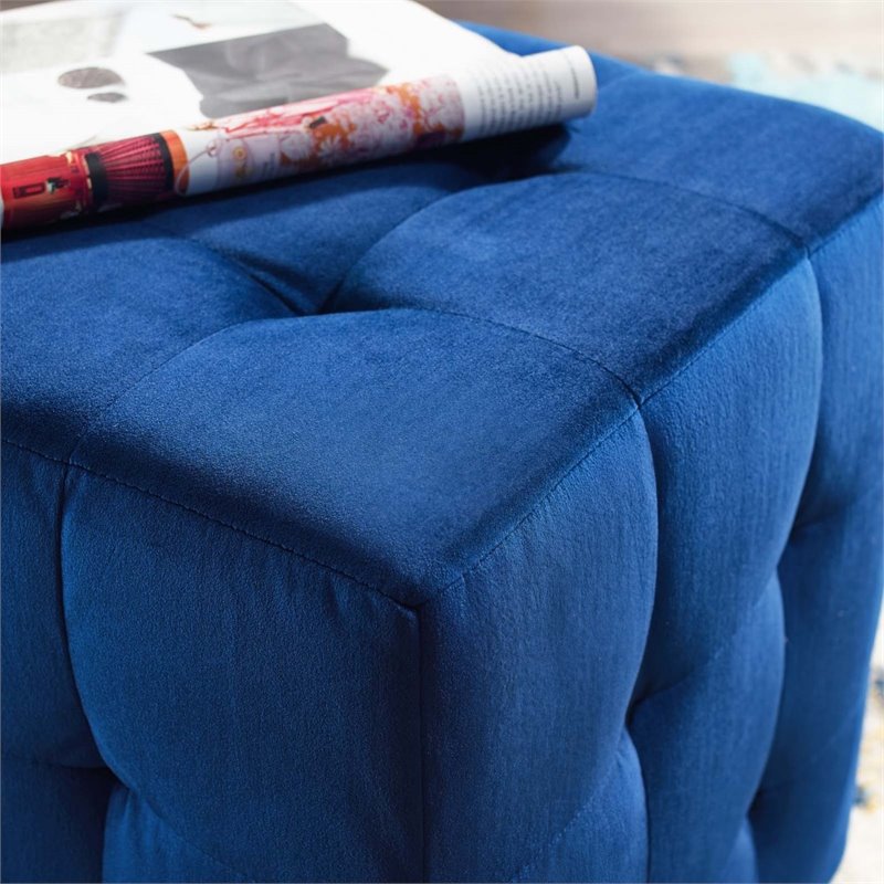 Modway Contour Tufted Cube Performance Velvet Ottoman in Navy
