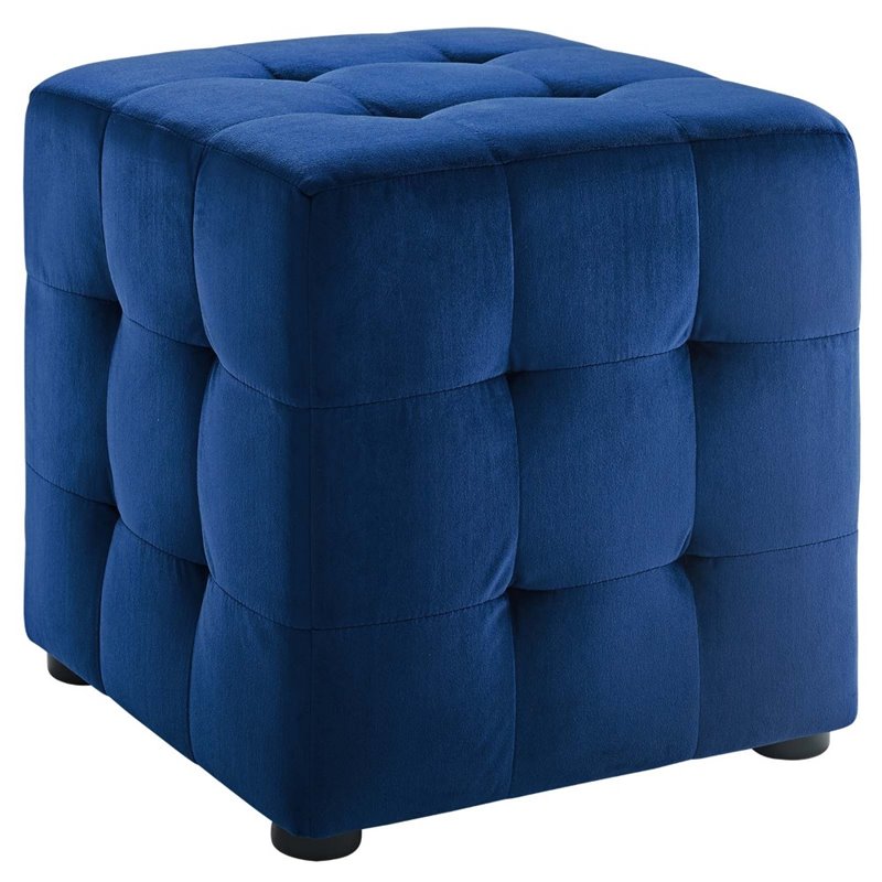 Modway Contour Tufted Cube Performance Velvet Ottoman in Navy