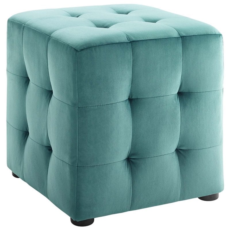 Modway Contour Tufted Cube Performance Velvet Ottoman in Teal Blue