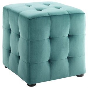 Modway Contour Tufted Cube Performance Velvet Ottoman in Teal Blue