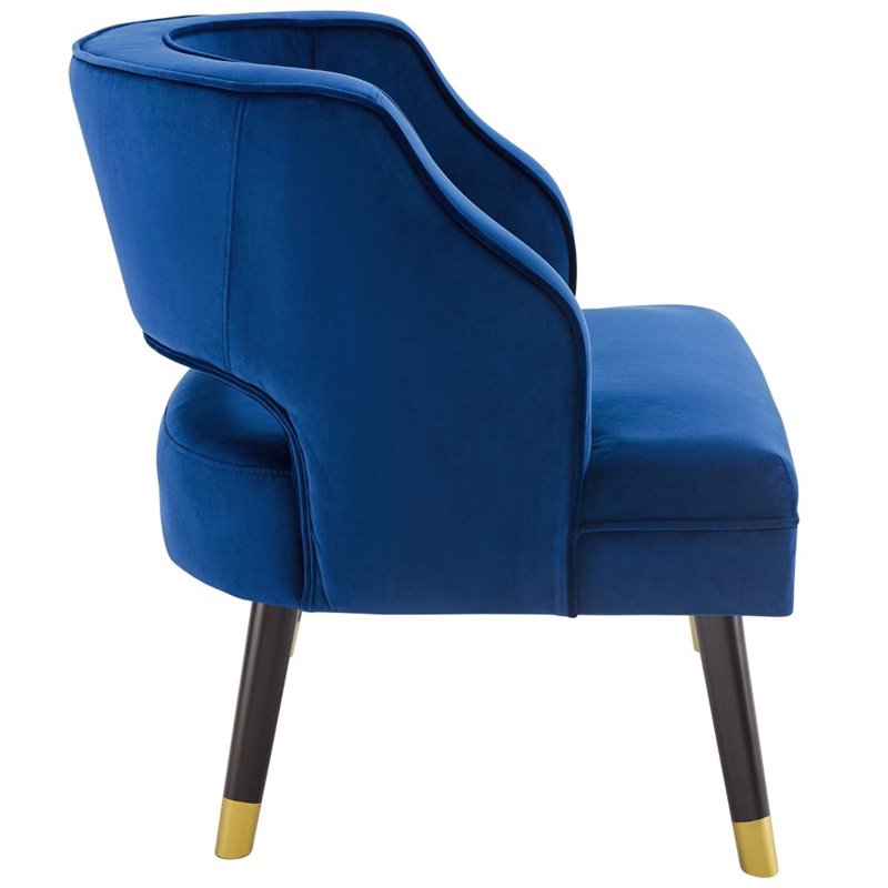 Modway Traipse Button Tufted Open Back Performance Velvet Armchair in Navy