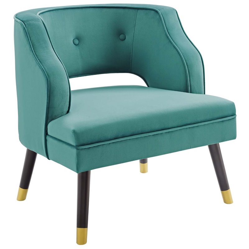 Modway Traipse Button Tufted Velvet Open Back Armchair in Teal