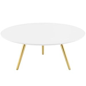 Modway Lippa 36&quot Round Wood Top Coffee Table with Tripod Base in Gold/White