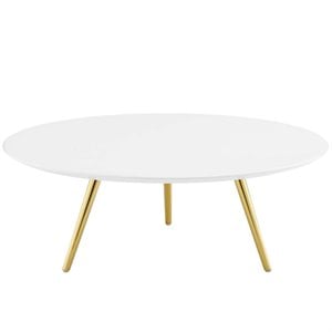 Modway Lippa 40&quot Round Wood Top Coffee Table with Tripod Base in Gold/White