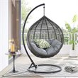 Modway Garner Teardrop Outdoor Patio Swing Chair with Stand in Gray