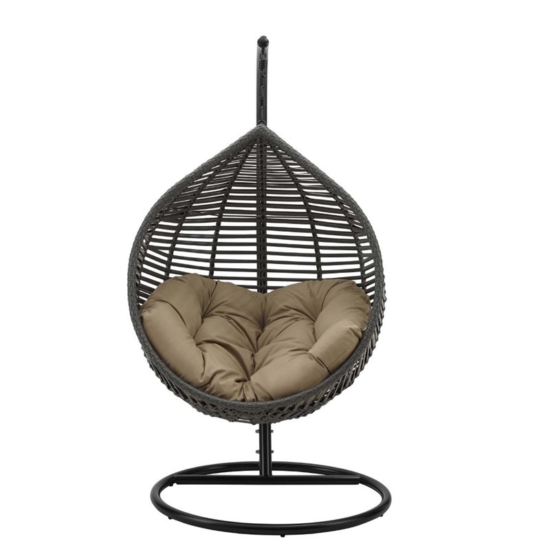 Modway Garner Teardrop Outdoor Patio Swing Chair with Stand in Gray/Mocha