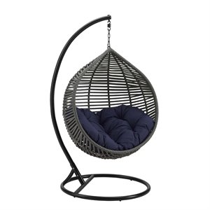 Modway Garner Teardrop Outdoor Patio Swing Chair with Stand in Gray/Navy