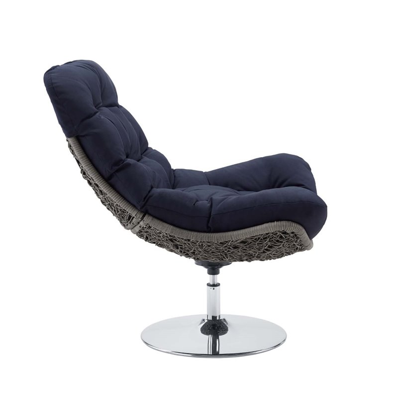 Modway Brighton Wicker Rattan Patio Swivel Lounge Chair in Light Gray/Navy