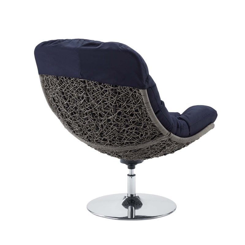 Modway Brighton Wicker Rattan Patio Swivel Lounge Chair in Light Gray/Navy