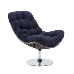Modway Brighton Wicker Rattan Patio Swivel Lounge Chair in Light Gray/Navy