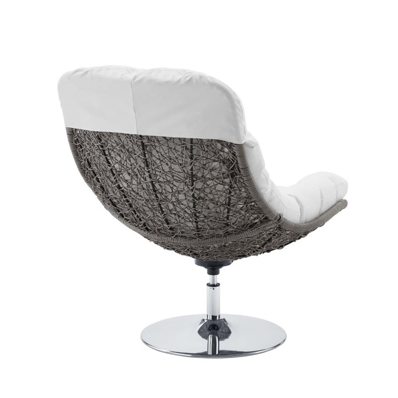 Modway Brighton Wicker Rattan Patio Swivel Lounge Chair in Light Gray/White