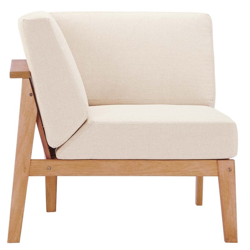 Modway Sedona Patio Eucalyptus Wood Sectional Sofa Corner Chair in Natural/Taupe