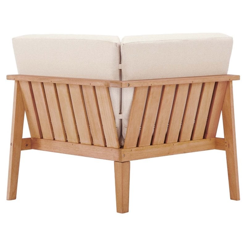 Modway Sedona Patio Eucalyptus Wood Sectional Sofa Corner Chair in Natural/Taupe