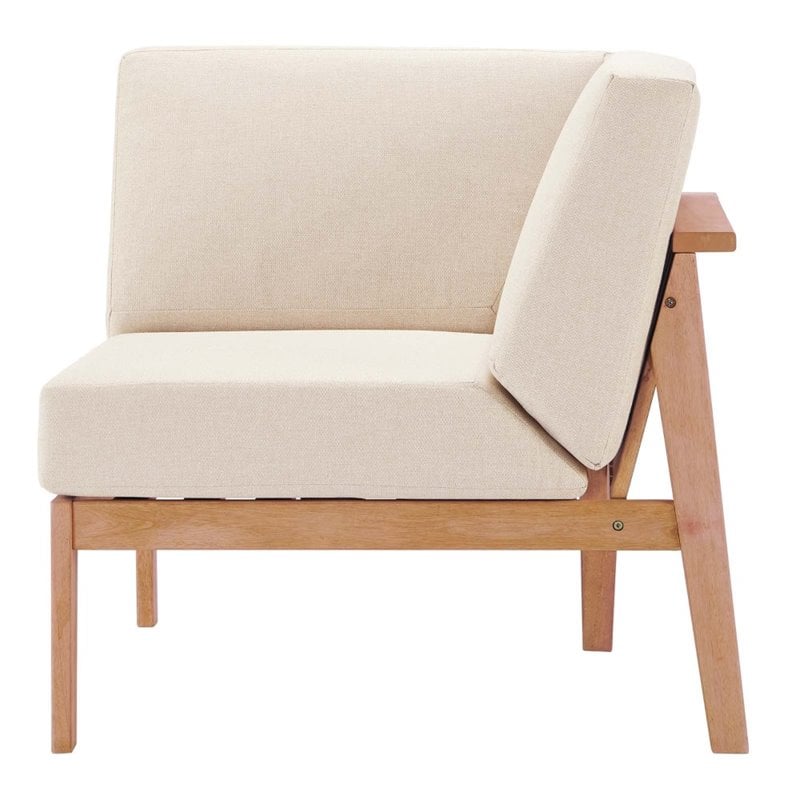 Modway Sedona Patio Eucalyptus Wood Sectional Sofa Corner Chair in Natural/Taupe
