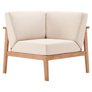 Modway Sedona Patio Eucalyptus Wood Sectional Sofa Corner Chair in Natural/Taupe
