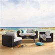Modway Convene 5 Piece Patio Sofa Set with Fire Pit in Espresso and White
