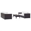Modway Convene 5 Piece Patio Sofa Set with Fire Pit in Espresso and White